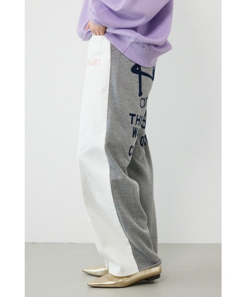ワイドパンツ ジーンズ デニム デニムパンツ BIG sign logo コンビパンツ レディースの画像