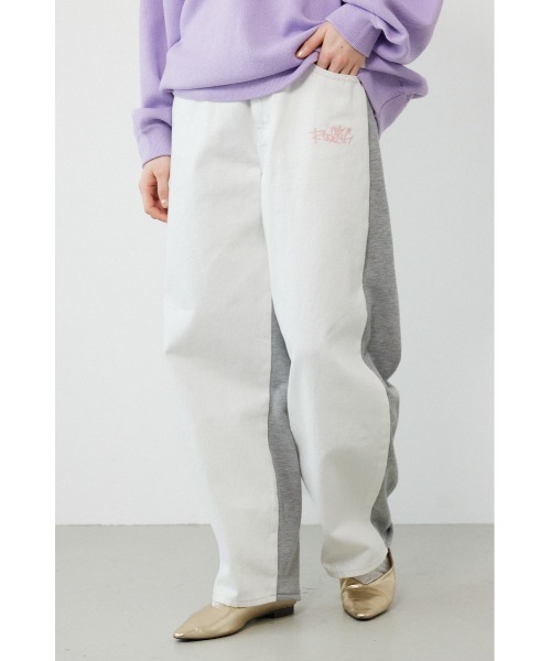 ワイドパンツ ジーンズ デニム デニムパンツ BIG sign logo コンビパンツ レディースの画像
