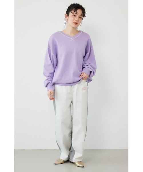 ワイドパンツ ジーンズ デニム デニムパンツ BIG sign logo コンビパンツ レディースの画像