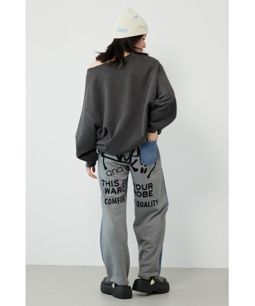 ワイドパンツ ジーンズ デニム デニムパンツ BIG sign logo コンビパンツ レディースの画像