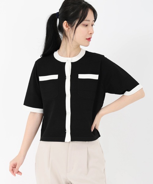 カーディガン 「元宝塚トップ娘役 舞空瞳さん着用」サラフィール_リボン釦５分丈カーディガン レディースの画像