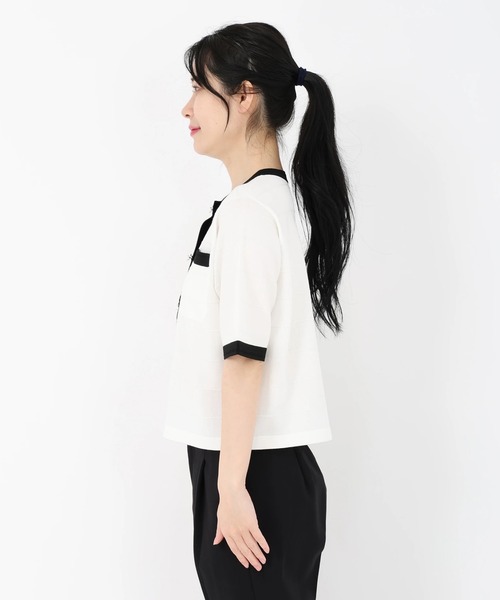 カーディガン 「元宝塚トップ娘役 舞空瞳さん着用」サラフィール_リボン釦５分丈カーディガン レディースの画像