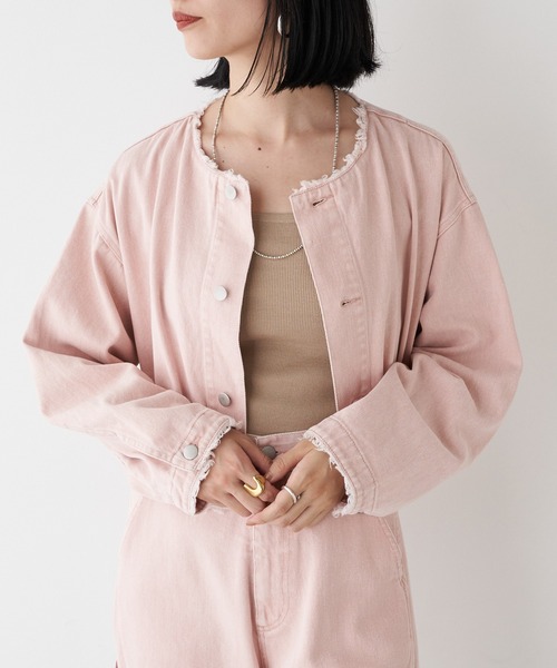 【新品】SHENERY シーナリー デニムジャケット/Free size SHENERY（シーナリー） デニムジャケット FREE ピンク レディース