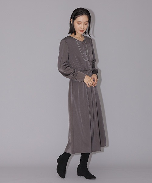 「NATURAL BEAUTY BASIC」 長袖ワンピース LARGE チャコールグレー レディース_画像2