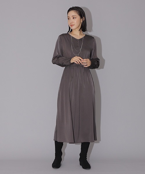 「NATURAL BEAUTY BASIC」 長袖ワンピース LARGE チャコールグレー レディース_画像3