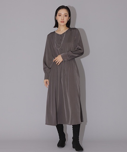「NATURAL BEAUTY BASIC」 長袖ワンピース LARGE チャコールグレー レディース_画像4