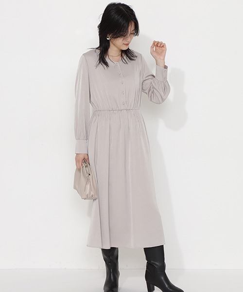 「NATURAL BEAUTY BASIC」 長袖ワンピース LARGE チャコールグレー レディース_画像7