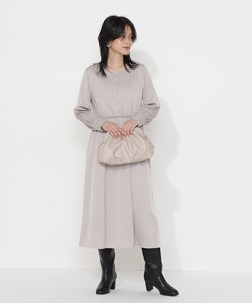 「NATURAL BEAUTY BASIC」 長袖ワンピース LARGE チャコールグレー レディース_画像8