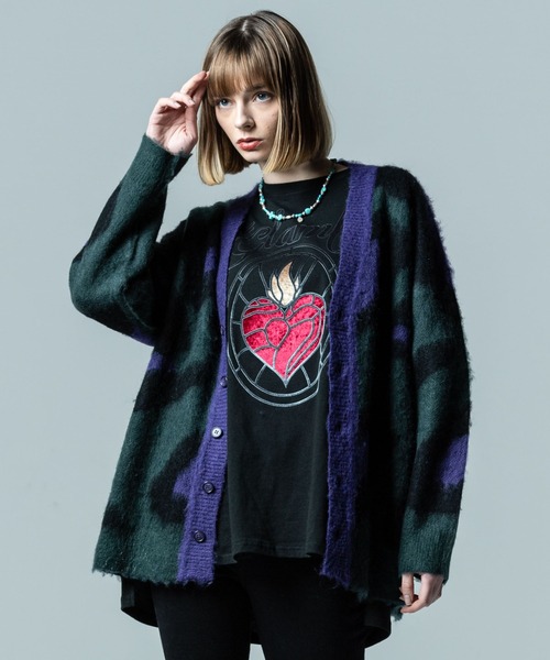 「glamb」 ニットカーディガン M パープル メンズ