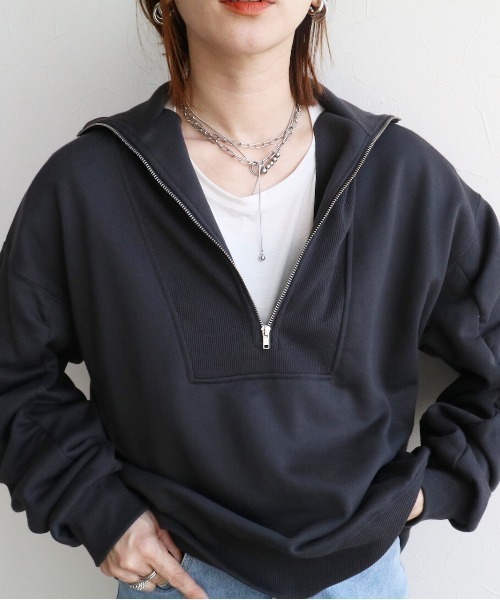 【ブラック】スウェット ハーフジップ プルオーバー (WOMENS) トレーナー スウェット ハーフジッププルオーバー レディース
