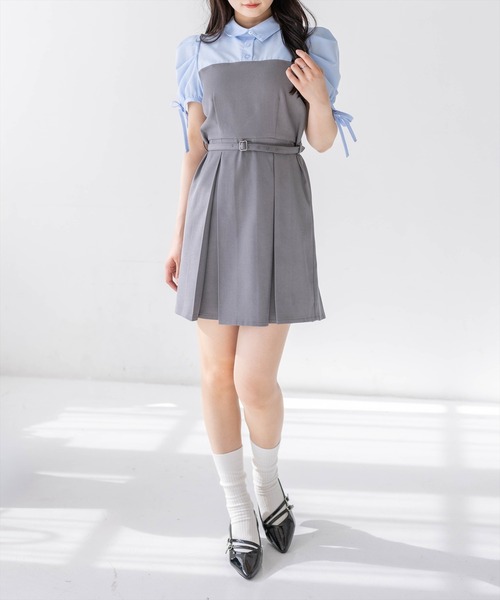 clear ワンピース レイヤードシャツベルト付きミニワンピース「骨格
