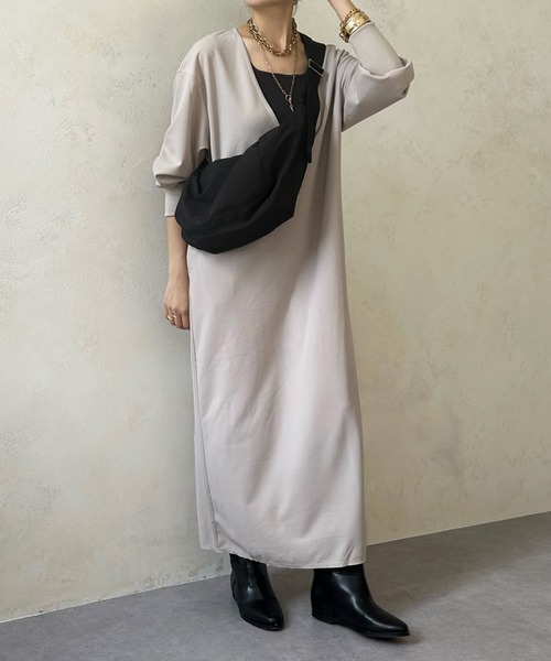 「DouDou」 長袖ワンピース FREE ベージュ レディース_画像6