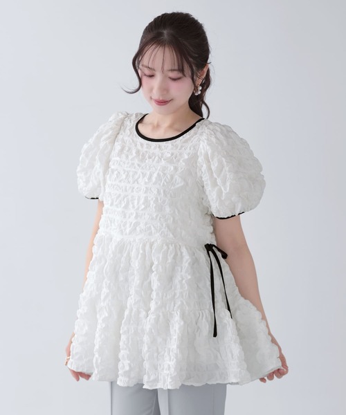 【m♡】【新品】fitmore ぷっくりチェックティアードトップス Fit more（フィットモア） ぷっくりチェックティアードトップス