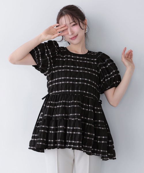【新品】fitmore ぷっくりチェックティアードトップス Fit more（フィットモア） ぷっくりチェックティアードトップス