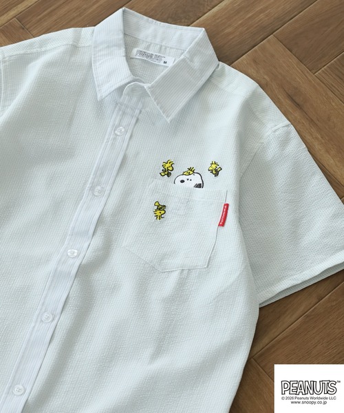 PEANUTS シャツ 半袖 スヌーピーシアサッカー半袖シャツ メンズ