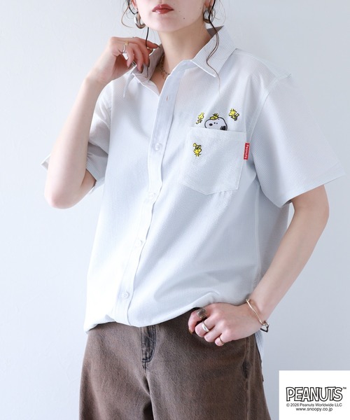 SS2002 PEANUT BUTTER 半袖シャツ PEANUTS シャツ 半袖 スヌーピーシアサッカー半袖シャツ メンズ