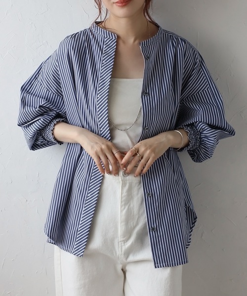 「&HALF」 「noa-ge 」7分袖ブラウス L ネイビー レディース_画像4