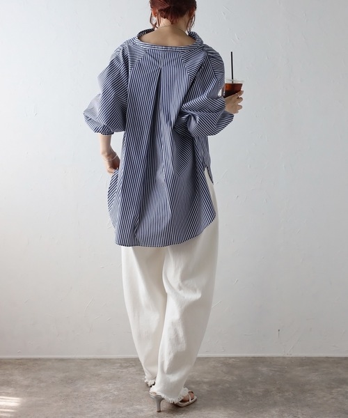 「&HALF」 「noa-ge 」7分袖ブラウス L ネイビー レディース_画像7