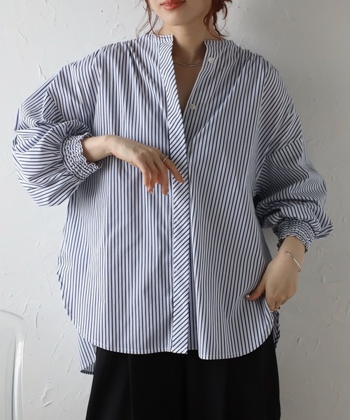 「&HALF」 「noa-ge 」7分袖ブラウス L ネイビー レディース_画像8