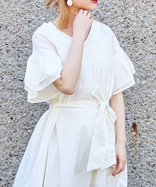 TRIANGLE PALETTE ワンピース ベルト付きフレアワンピース（インド綿