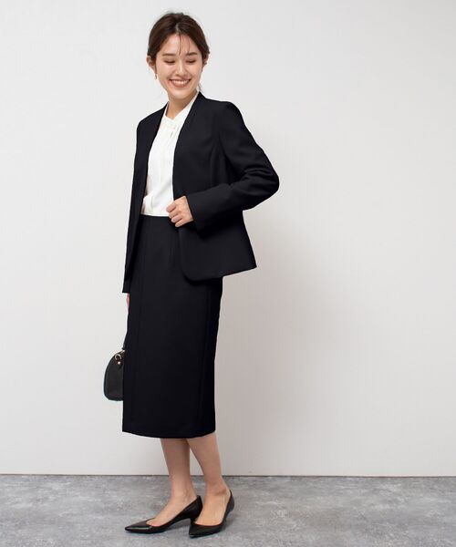 NOLLEY'S sophi ノーリーズ ノーカラージャケット スカート セット セール】《セットアップ対応》ウォッシャブルボンディングジョー