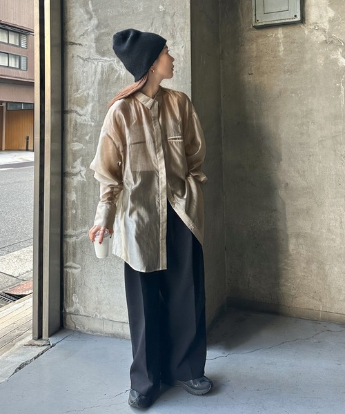 ブラウス シャツ 「サイズ展開あり」シアーオーバーサイズシャツ  