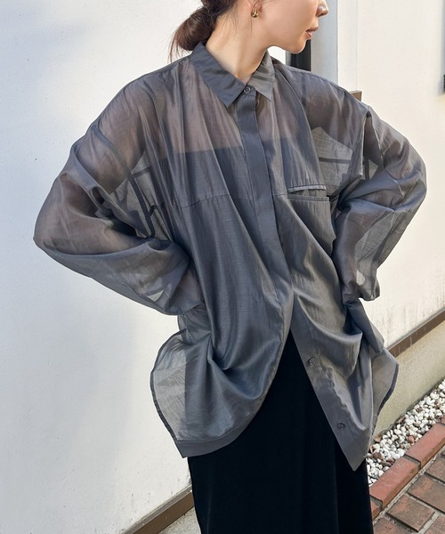 ブラウス シャツ 「サイズ展開あり」シアーオーバーサイズシャツ  