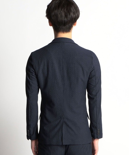 【極美品】ジャンネット テーラードジャケット ブートニエール シアサッカー 48 極美品】ジャンネット テーラードジャケット ブートニエール シア