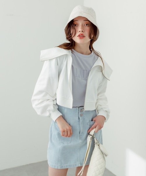 cccmalie シーマリー　スウェット セーラーカラートップス　パーカー OLIVE des パーカー セーラーカラージップアップスウェット