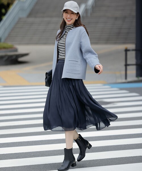 any SIS ノーカラージャケット サイズ0 ネイビー系　タグ付き any SiS ジャケット ノーカラージャケット 「UVカット / 接触冷