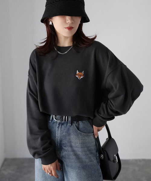 Riberry トレーナー スウェット めがねキツネ胸刺繍スウェット