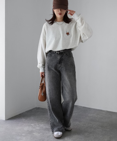 marryme, トレーナー、スウェット Riberry トレーナー スウェット めがねキツネ胸刺繍スウェット