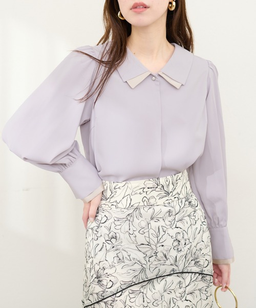 natural couture シャツ ブラウス osono重ね衿配色ブラウス レディース