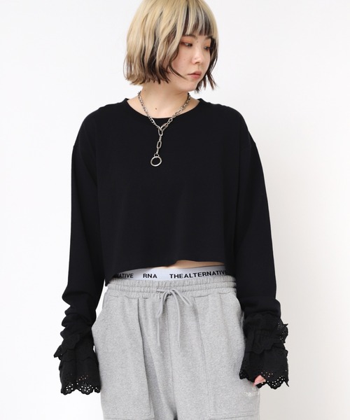 tシャツ M2191 レースカフスショート丈T レディース