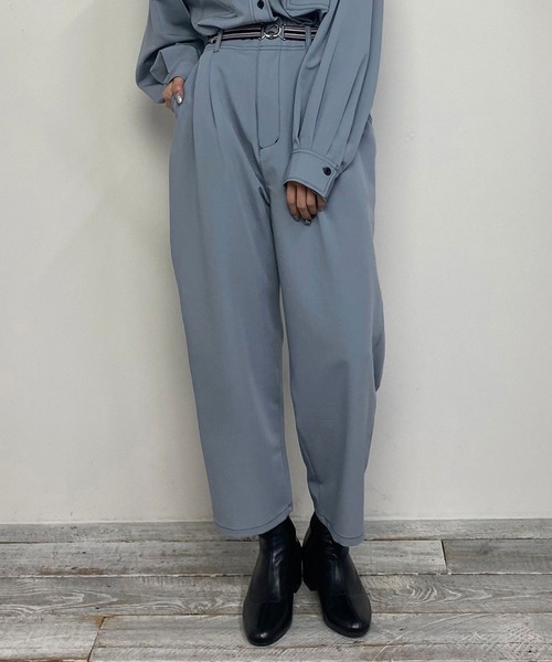ENFOLDグレー サルエルパンツ ボタン付き裾 パンツ 配色ステッチイージーサルエルパンツ レディース : ZOZOTOWN