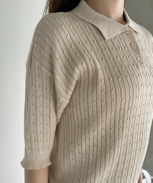 HIPANDA ベージュ ポロシャツ セーター AOYAMA 【洋服の青山】ニットポロシャツ レディース 春夏用