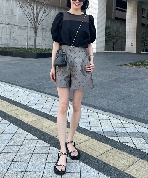 ブラウス シャツ オーガンジーパフスリーブブラウス レディース DearMyLoveRose ブラウス シャツ オーガンジーパフ袖ガーリー