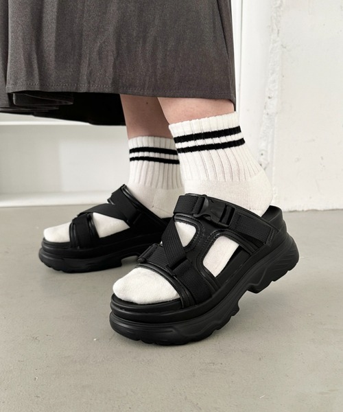 CLEA サンダル クロスストラップ厚底スポーツサンダル
