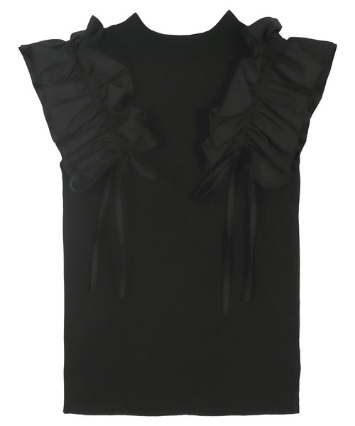 ニット フリルギャザーデザインノースリーブニットトップス レディース  