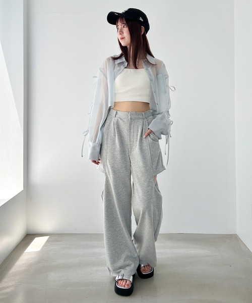 ブラウス シャツ リボンスリーブシャツ レディース Heather ブラウス シャツ 袖リボンシアーシャツ 137977
