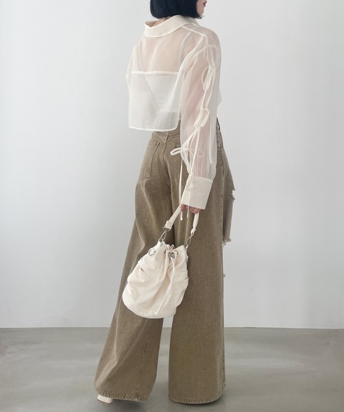Heather ブラウス シャツ 袖リボンシアーシャツ 137977