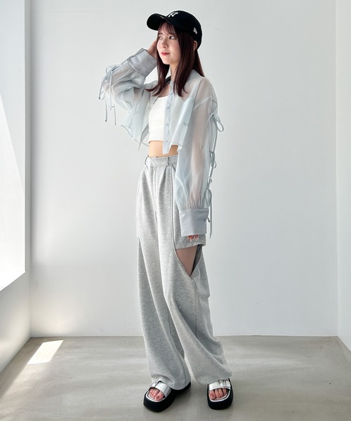 Heather ブラウス シャツ 袖リボンシアーシャツ 137977