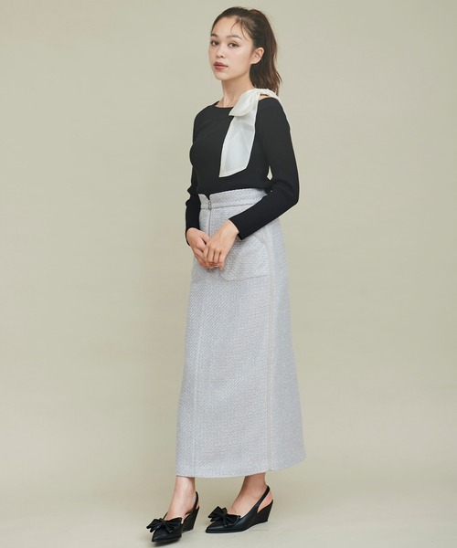 美品 アシードンクラウド ゴブラン生地/ツイード エプロンスカート 日本製 31 Sons de mode スカート ライン入りフロントジップツイードスカート