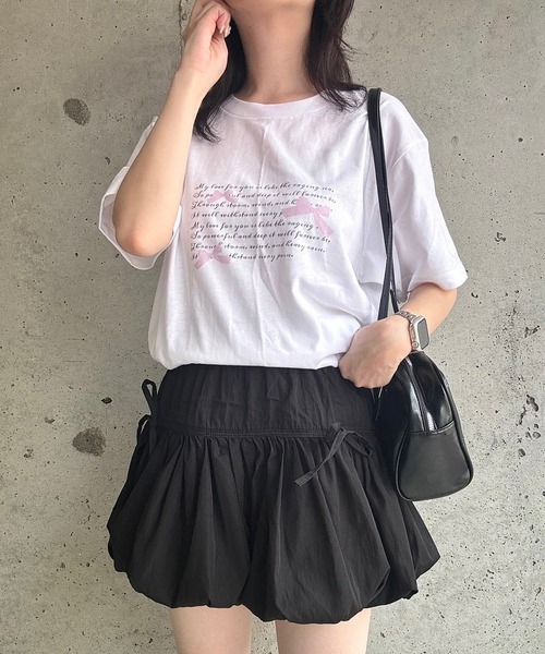 リボンT 半袖 Tシャツ リボン ピンク ホワイト S/L tシャツ pinkリボン英字半袖Tシャツ レディース : ZOZOTOWN
