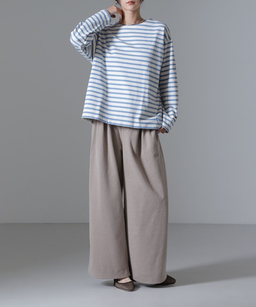 NANO universe パンツ 起毛カットタックワイドパンツ レディース