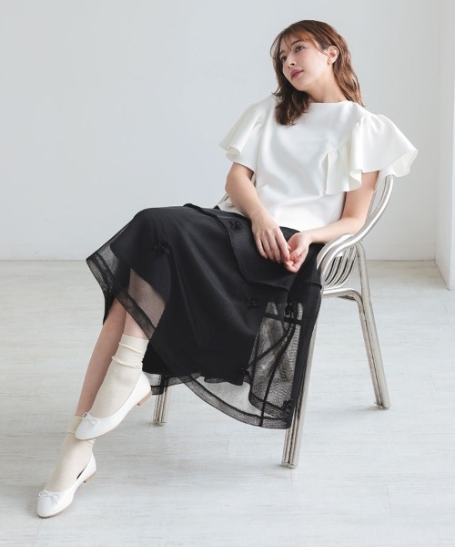 Donoban ブラック フローレット　花柄　ミニスコート フラワーメッシュスカート