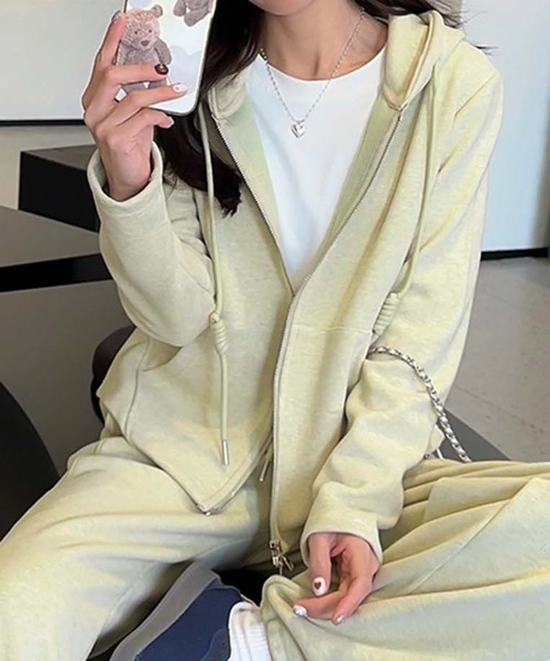 aimoha パーカー リラックス感溢れるフード付きジップアップシルエット