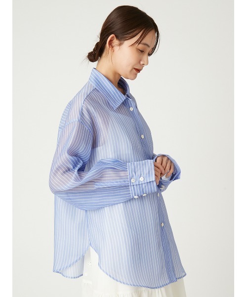 FRAY I.D 長袖 シャツ ブラウス シアー ニット ブルー FRAY I.D ブラウス シャツ オーガンジーシアーシャツ レディース