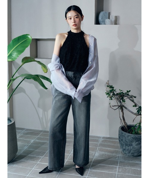 新品タグ付き✨24AW デパリエ　オーガンジーシャツ　シアー　チャコール 38 新品タグ付き✨24AW デパリエ オーガンジーシャツ シアー