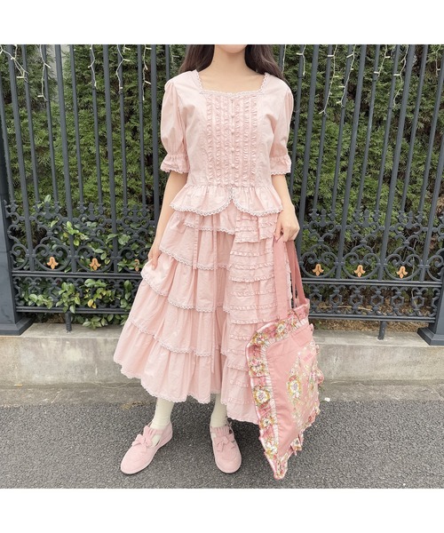 PINK HOUSE ピンクハウス チューリップ柄 ティアードフリル スカート PINK HOUSE スカート ティアードフリルラップスカート
